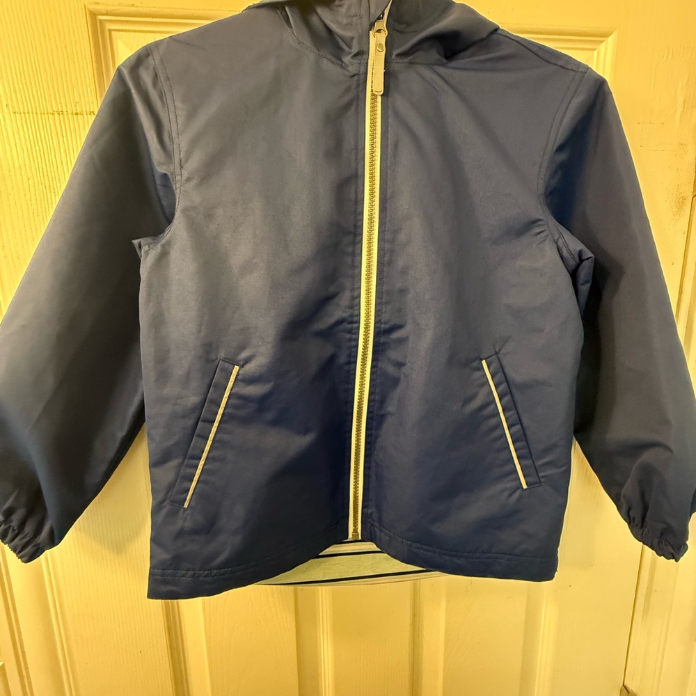 Hanna Andersson Kids Navy Blue Hooded Jacket with Contrast Zipper